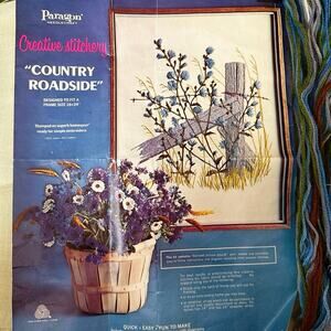 Vintage Paragon Stitchery Kit • “Country Roadside” • Large 18x24 • Started